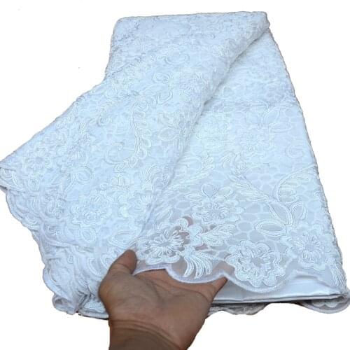 5 yards White African sequins car bone lace net fabric for wedding Nigerian occasional sewing wear for Wholesale & retail 910241