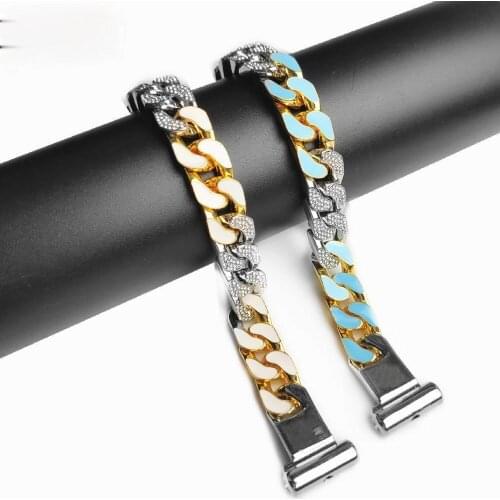 20cm Long Enamel Color Stitching Trendy Men and Women Titanium Alloy Cuban Chain Bracelet