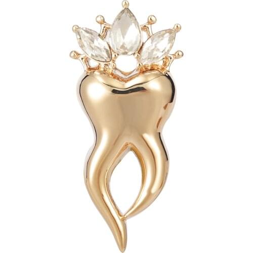Funmor Rinestone Crown Tooth Shape Brooch Pins Gold Color Women Men Dentist Badge Corsage Gifts Pocket Doctor Nurse Jewelry