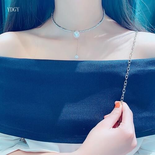 YdgyCrystal Rhinestone choker necklace for Women Cute simple simulated Ball Pearl choker necklace Bridal Accessories Wedding