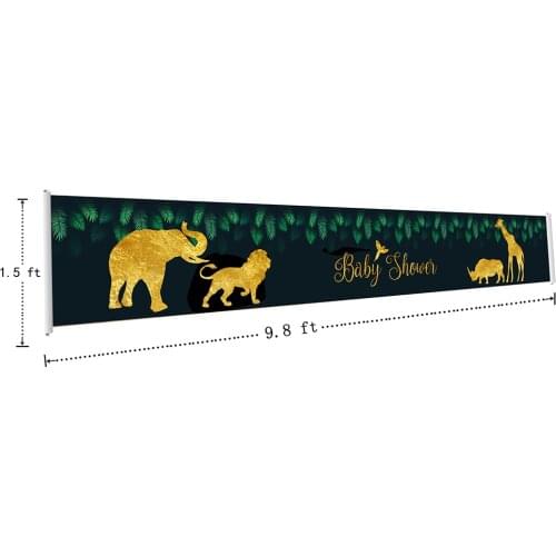 Baby Shower Banner Golden Wild Safari Woodland Animals Banners Black Background Banner Sign Polyester Cloth Poster With Grommets