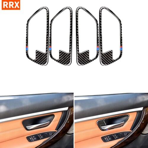 For BMW 3 3GT series F30 F34 2013-2018 4pcs Carbon Fiber Door bowl Frame Sticker Door handle Pull panel Trim Car Accessories