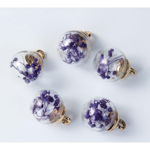 DoreenBeads DIY Pendant Glass Beads Charms Bottle Colorful Dried Flower Transparent 22mm x16mm( 7/8" x 5/8") - 21mm x16mm, 5 PCs