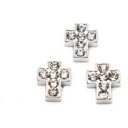 Hot Sale 10pcs/lot Silver Cross Full Rhinestone Faith Floating Charms For Living Glass Memory Floating Lockets DIY Jewelry