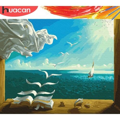 HUACAN Pictures By Numbers Sea Landscape Acrylic Drawing Canvas Oil Painting For Adults Home Decoration Gift