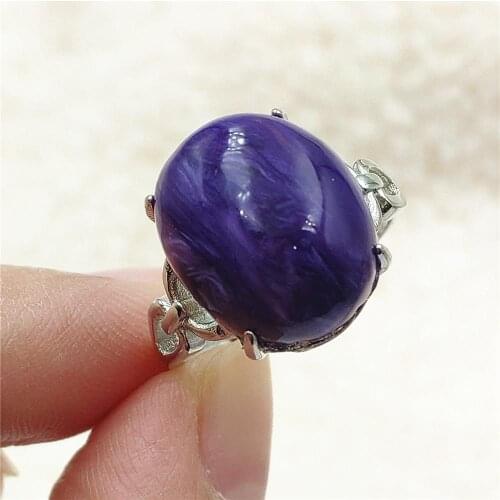 Genuine Natural Purple Charoite Adjustable Ring Gemstone Russia 925 Sterling Silver 15x13mm Charoite Ring AAAAAA