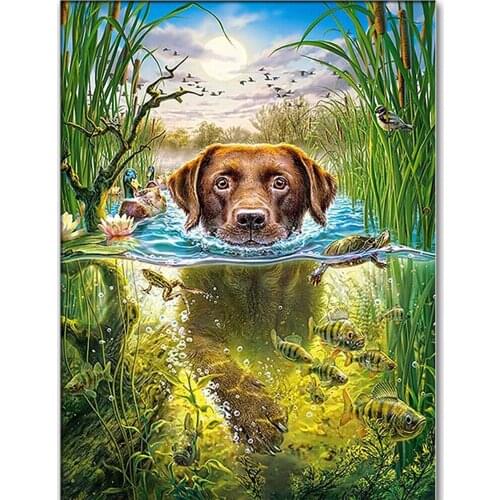 New Hot DIY Diamond Painting "Dog Lying In Water" full drill home decor Painting Cross Stitch Embroidery Mosaic picture