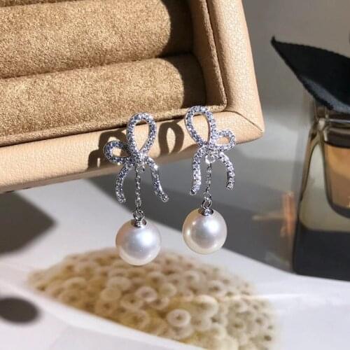 Bow Knot 925 Sterling Silver Earrings Findings Settings Base Mountings Parts Mounts for Pearls Agate Crystal Jade