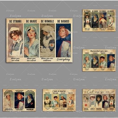 Nurse Vintage Poster Canvas| Be Strong - Be Brave - Be Humble - Be Badass Everyday Prints, Nurses Gift, Wall Art Home Decor