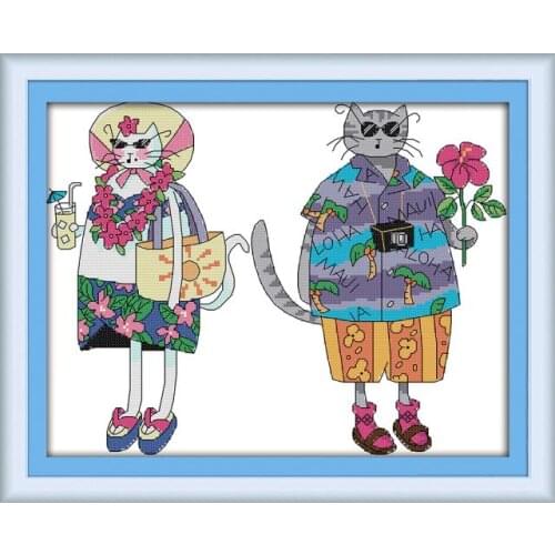 Fashion cat lovers cross stitch sets animal counted 14ct pre stamped 11ct fabric kit stitches embroidery DIY handmade needlework