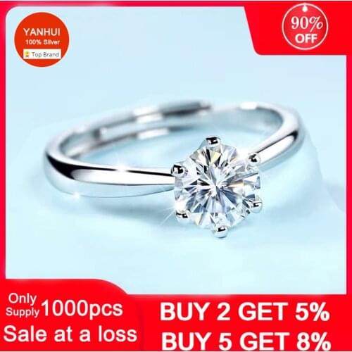 Never Fade With Certificate Solid 925 Silver 18K White Gold Wedding Band Solitaire 1.0ct Lab Diamond Engagement Rings Women Gift