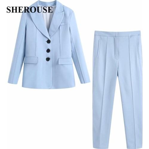 2021 New Women Two Pieces Set Blazer and Trousers Suit Fashion Casual Chic Lady Outfits Women Suit