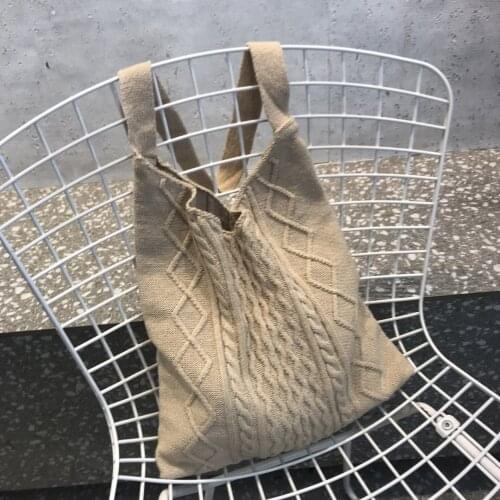 New Arrival Casual Fashion Lady Winter Woolen Knitted Travel Shopping Tote Bag Autumn Hobo Braid Crochet Stretch Cable Handbag