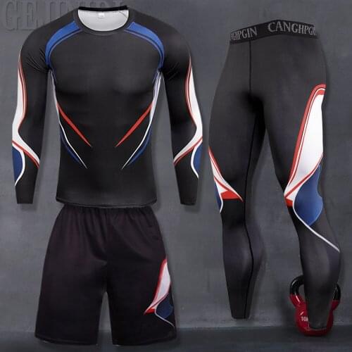 Newly listed 3-piece compression suit mens quick-drying suit sports running suit jogging gym sports fitness suit