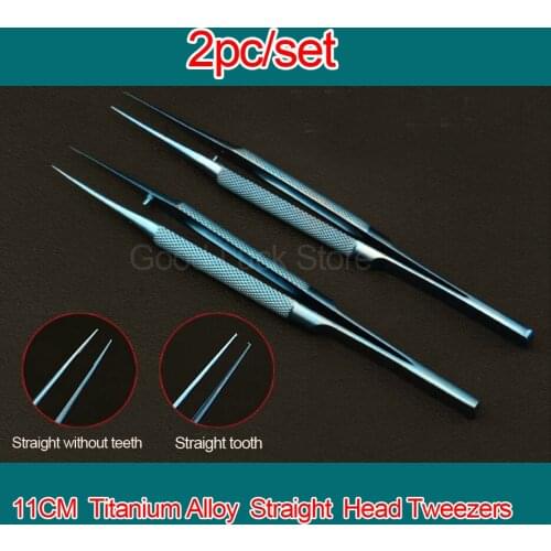 2pc/set 11CM Micros Titanium Alloy Straight Head Tweezers Platforms Ophthalmic Forceps