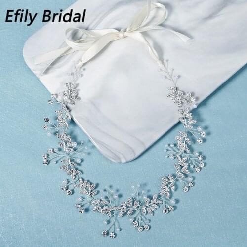 Efily Rhinestone Leaf Pearl Headbands for Women Hair Accessories Handmade Bridal Wedding Hair Jewelry Headpiece Bridesmaid Gift