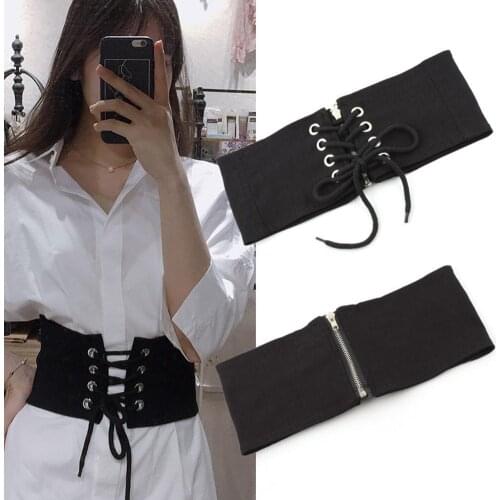 Ladies Fashion Stretch Belt Wide Dress Corset Waistband Black Vintage Wide Waist Belt Sculpting Wide Strap PU Waist Seal