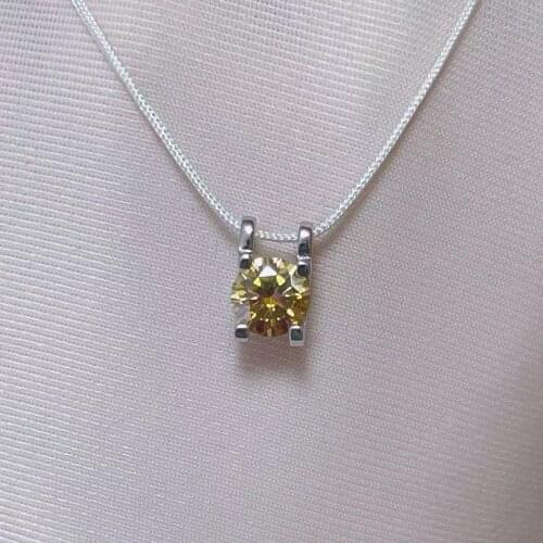 Simple classic 1ct Size 6.5mm Golden color Real Moissanite Pendant Lab Diamonds Pendant necklace 925 Silver For Women