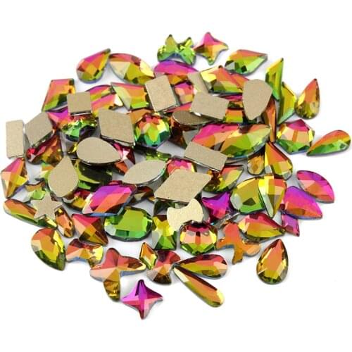 Rainbow Mix Shape Nail art Rhinestone 100Pcs flat back Glass Strass for DIY Nails art Decoration