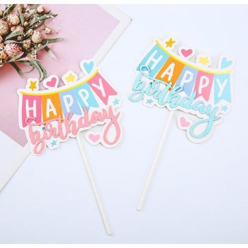 Rainbow Cake Topper Stars Sun Clouds Happy Birthday Banner Wedding Decoration Cupcake Decor Party Baby Shower Baking Supplies