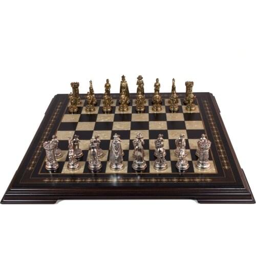 Luxury Walnut Wood Black Chess Set 59x59x3 Cm X Big Size Vintage Rustic Professional Design Mosaic Motifs Handmade Arts