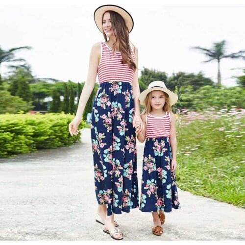 Family Matching Clothes Women Girls Mother and Daughter Floral Dresses Outfits Parent-Child Print Dress Floral long dress