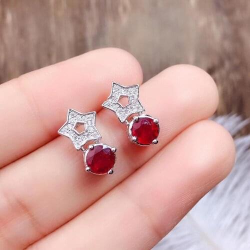 100% Natural And Real Ruby Earring 925 sterling silver Fine jewelry For men women Earring