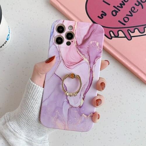 Luxury Marble Silicone Shockproof Case For iPhone 11 12 Pro X Xs Xr Xs Max 12 Mini SE2 7 8 Plus Jewelled Ring Stand Holder Cover