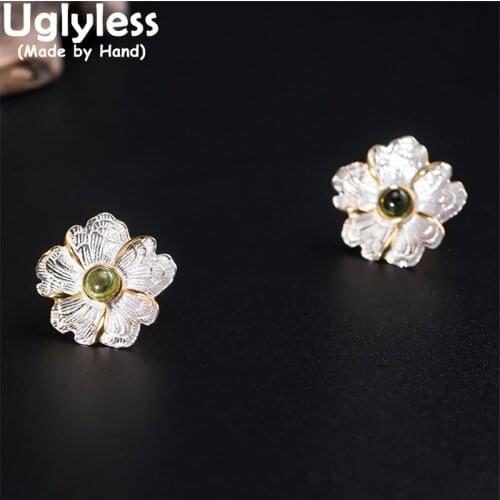 Uglyless Multi Colors Natural Tourmaline Brooches for Women 925 Silver Flowers Pins Romantic Floral Brooch for Men Unisex Jewel