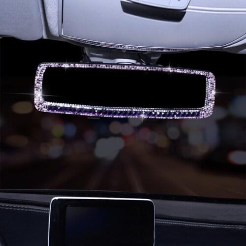 Car Interior Rhinestone Rearview Mirror Decor Charm Crystal Bling Diamond Ornament Rear View Mirror Cover Women Auto Accessories