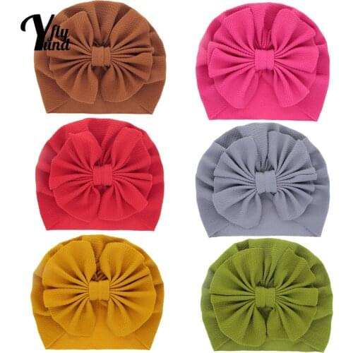 Yundfly Solid Color Big Bowknot Toddler Caps Fashion Handmade Bows Baby Indian Hat Children Headwear Birthday Gift Photo Props