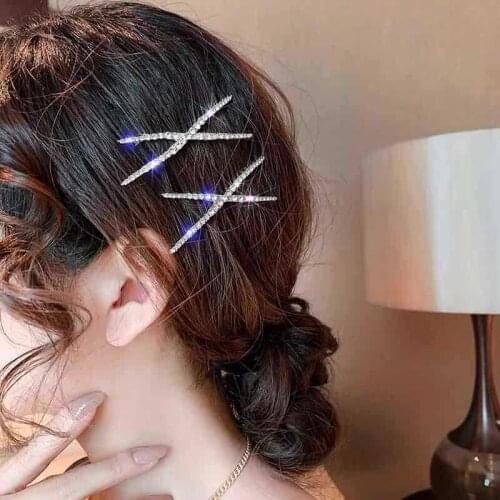 Women Girls Cross Crystal Hairpins Rhinestones Hair Clips Barrettes Bridal Headwear Hair Styling Tools Accessories Gold/Silver