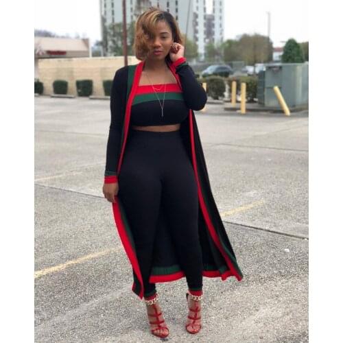 Ladies Suit Casual Long Street Coat Tube Top Trousers Three-Piece Fashion Slim Sexy Suit Solid Normcore Minimalist High Street