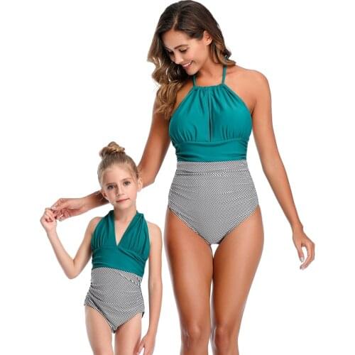 Backless Halter Sexy Mother Daughter Swimwear Women One Piece Parent-child Swimsuit Family Matching Outfits Bathing Suit Spring