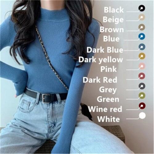 Half High Neck Long Sleeve Women Spring New Autumn Winter Fashion Slim Half Sweater Solid Color Knied Strip Free Size