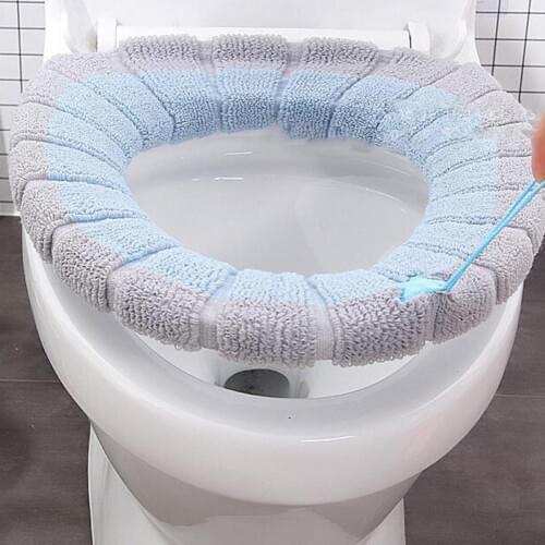 Winter Toilet Seat Cover Warm Soft Thickened O Shape Washable Home Toilet Seat Cover Cushion with Handle