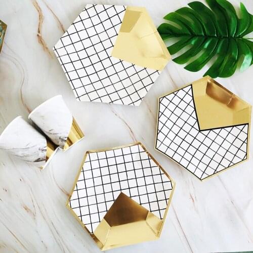 Gold White Disposable Tableware Party Paper Plate Straws Cup 1st Birthday Party Wedding Decor Kids Baby Shower Party Supplies