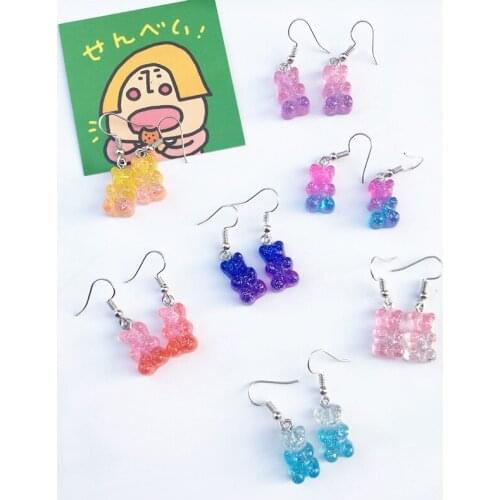1Pair Fashion Sequins Resin Bear Dangle Earrings for Women Girl DIY Cartoon Animal Bear Earrings Creative Drop Jewelry Gifts