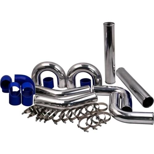 3'' 76mm Aluminum Universal Intercooler Turbo Piping Pipe + Blue hose + T-Clamp