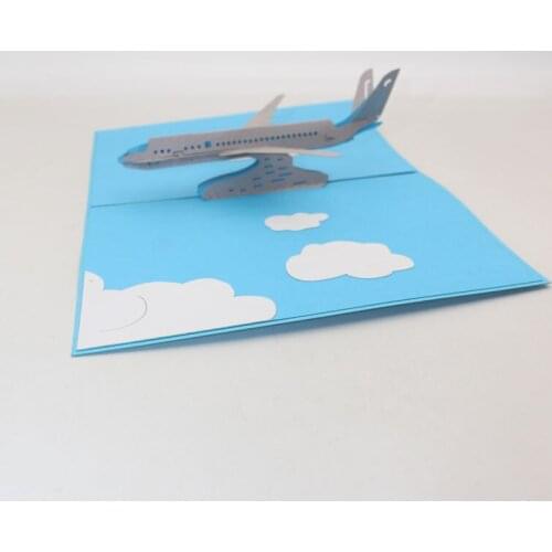 3D Handmade Blue Cover Fly Plane Aircraft Paper Invitation Greeting Cards PostCard Business Kids Birthday Party Creative Gift