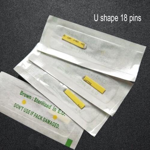 50pcs 0.2mm Yellow U Shape 18-Pin Blades Permanent Makeup Eyebrow Microblading Needles For Manual Tattoo Pen