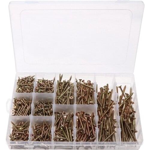 900Pcs Boxed Color-Plated Zinc Fiberboard Nails Countersunk Head Cross Woodworking Screws M3.5-M5 Screws