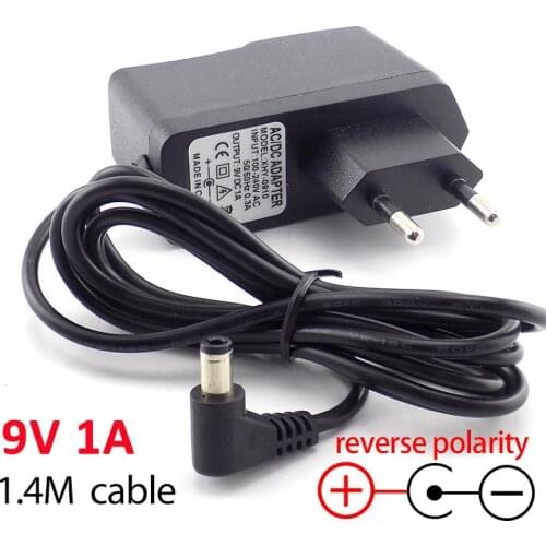 AC DC 9V 1A 1000ma Power adapter reverse polarity Converter adaptor Inside Negative EU 5.5mm x2.5mm Power supply plug cable