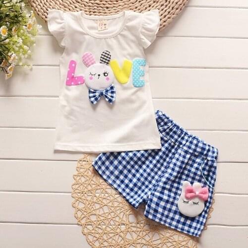 B1-4Y Girls Summer Clothes Set Kids Tracksuit Children Clothes Set Baby Tops + Shorts 2pcs Kids Sport Suit
