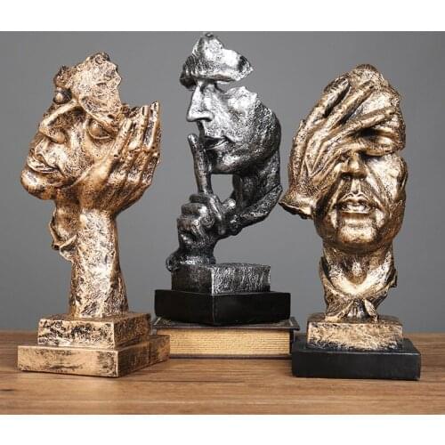 Silence Gold Statue Resin Figurine Decor Home Decoration Accessories For Living Room Office Desk Creative Gift Hollow out Model