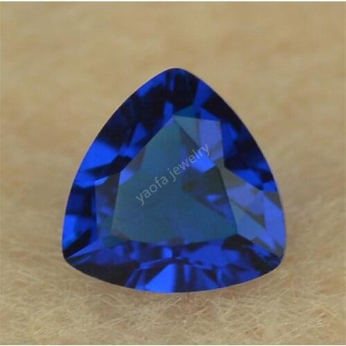 Sale 3x3~13x13mm 5A Dark Blue Color Sapphir-e Synthetic Gems Triangle Trillion Shape Cut Loose Glass Stone Beads For Jewelry