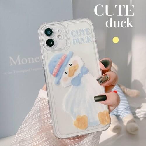 Retro kawaii plush bow tie Tilt duck Japanese Phone Case For iPhone 12 11 Pro Max Xs Max XR Xs 7 8 Plus X 7Plus case Cute Cover