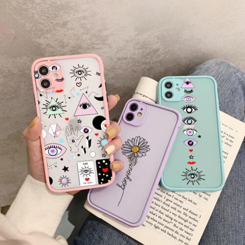 Funny eyes Phone Case for iPhone 8 7 Plus SE 2020 11 Pro Max Matte transparent case 12 12mini XR X XS Max Cover Fashion Cases