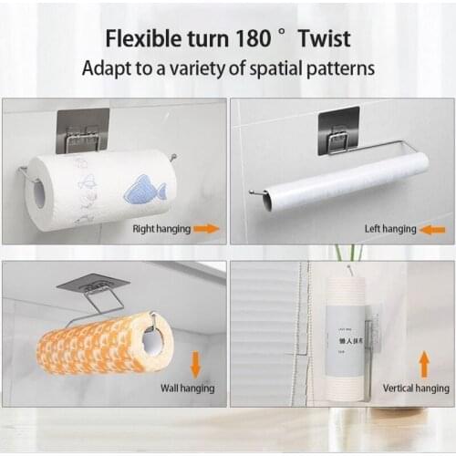 Stainless Steel Towel Rack Paper Towel Holder Sticky Hook Rack Tissue Towel Storage Wall Door Grass For Home Kitchen Bathroom