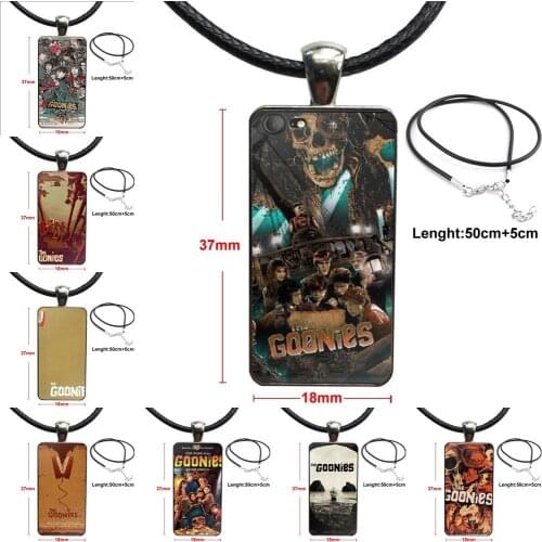 For Women Party Gift Glass Cabochon Jewelry Steel Color With Long Pendant Choker Rectangle Necklace Goonies Posters Smart
